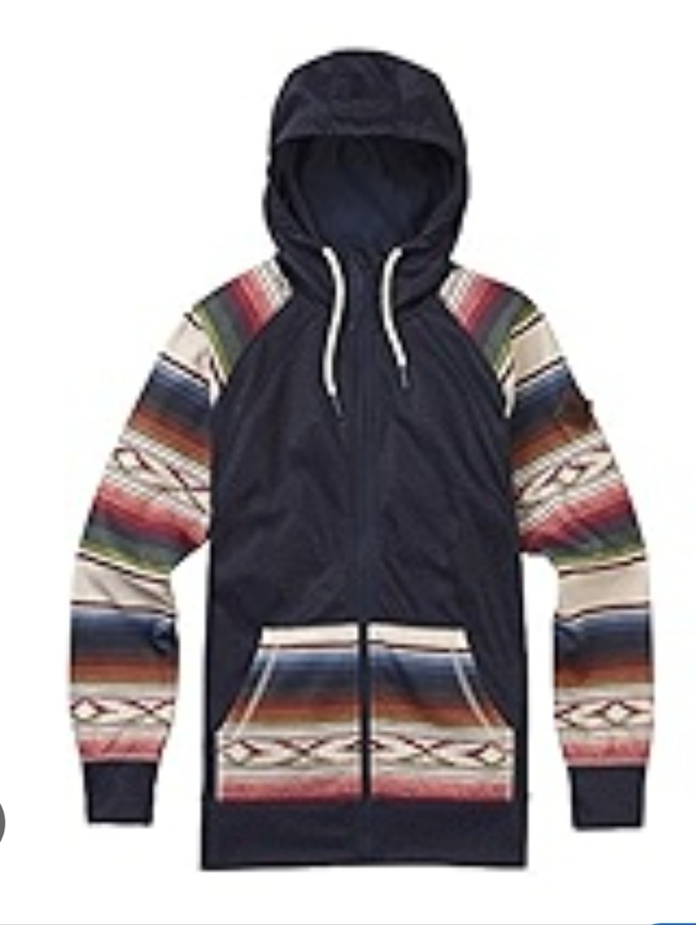 Burton Navy Hoodie with Multicolor Southwestern Sleeves